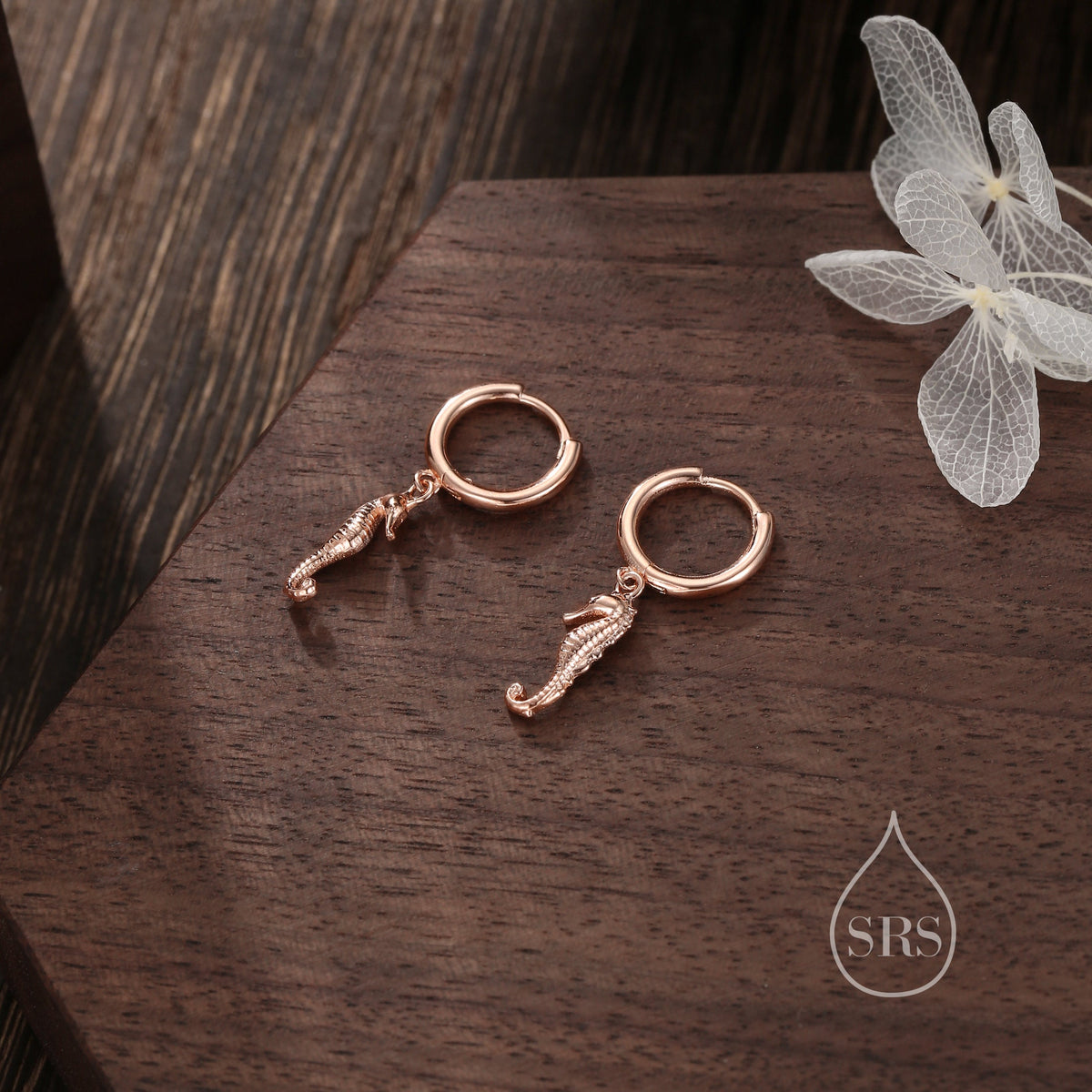 Sterling Silver Cute Seahorse Dangle Huggie Hoops, Seahorse Hoop Earrings, Dainty Dangle Earrings, Fish Earrings, Ocean Animal