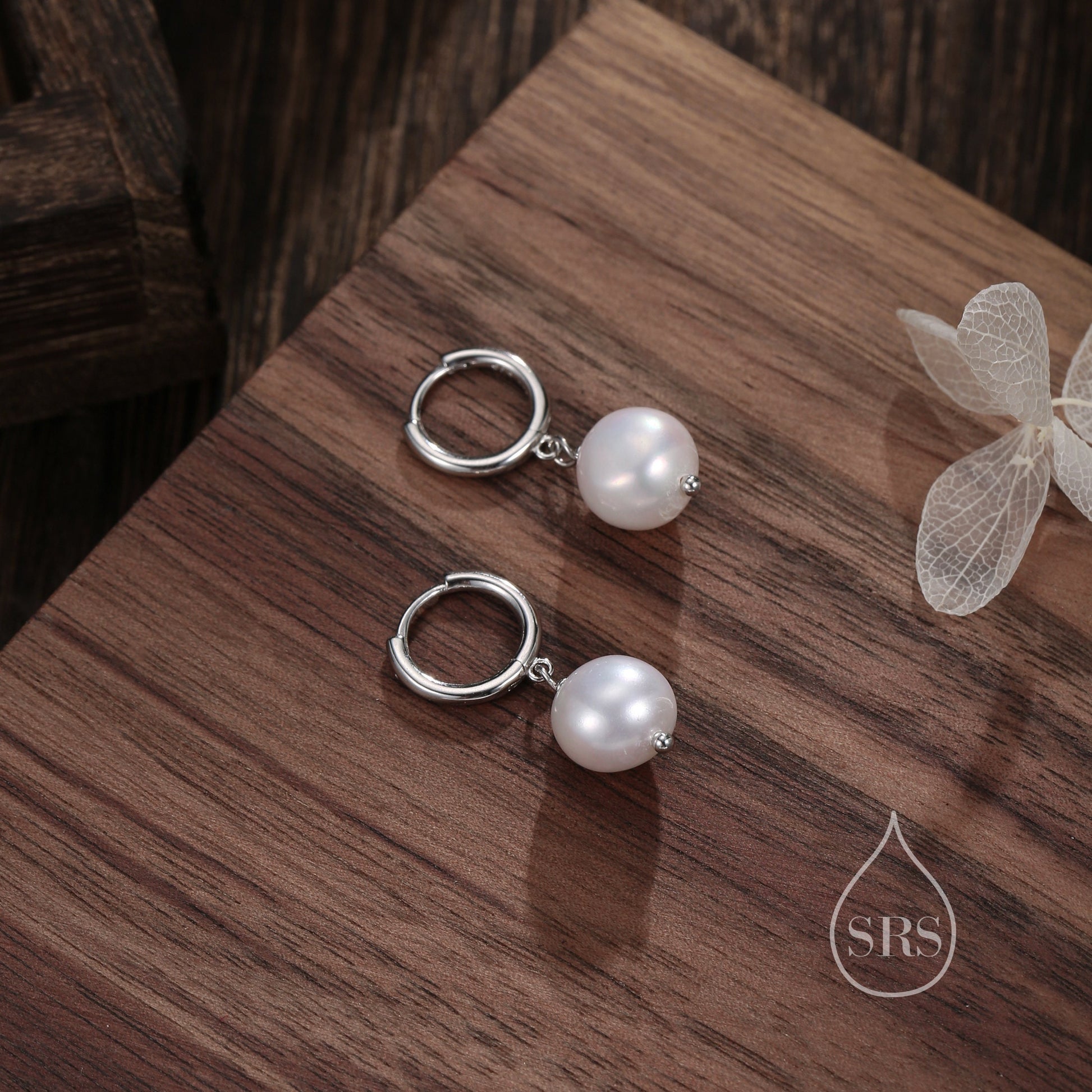 Sterling Silver Baroque Pearl Huggie Hoop Earrings, Drop Earrings with 18ct Gold Plate, Genuine Freshwater Pearls, Irregular Pearls