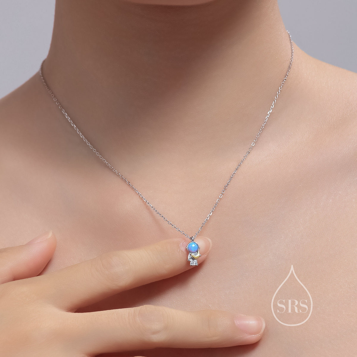 Best Friends Blue Opal Astronaut Pendant Necklace