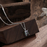 Emerald Cut Mystic Black CZ Pendant Necklace in Sterling Silver, Rectangular Cut Crystal Earrings, Mystic Topaz