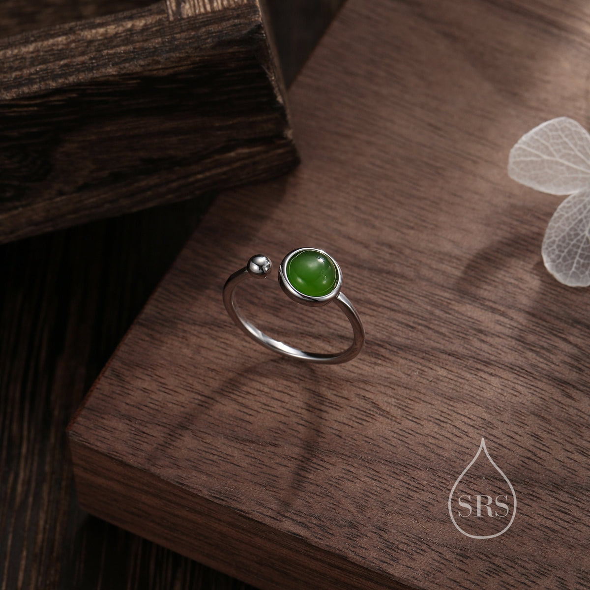 Green Jasper Jade Open Ring