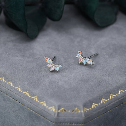 Mystic AB CZ Marquise Cluster Stud Earrings in Sterling Silver, Silver or Gold, Colour Changing Aurora Earrings, CZ Wing Earrings