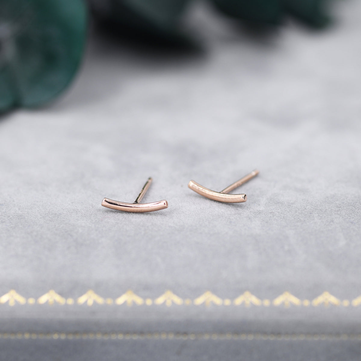 Sterling Silver Curved Bar Stud Earrings, Rose gold and Gold, Delicate and Dainty Geometric Jewellery