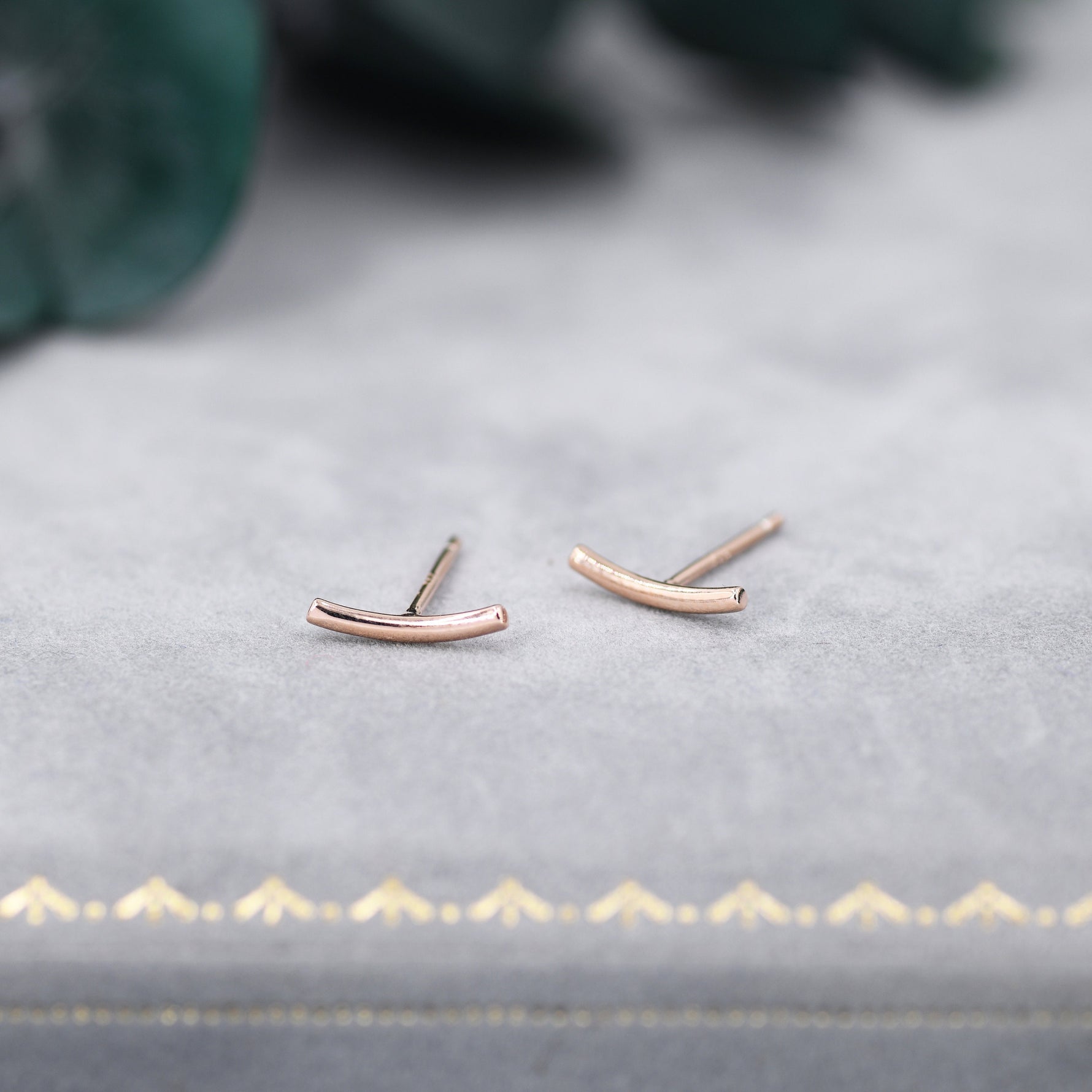 Sterling Silver Curved Bar Stud Earrings, Rose gold and Gold, Delicate and Dainty Geometric Jewellery