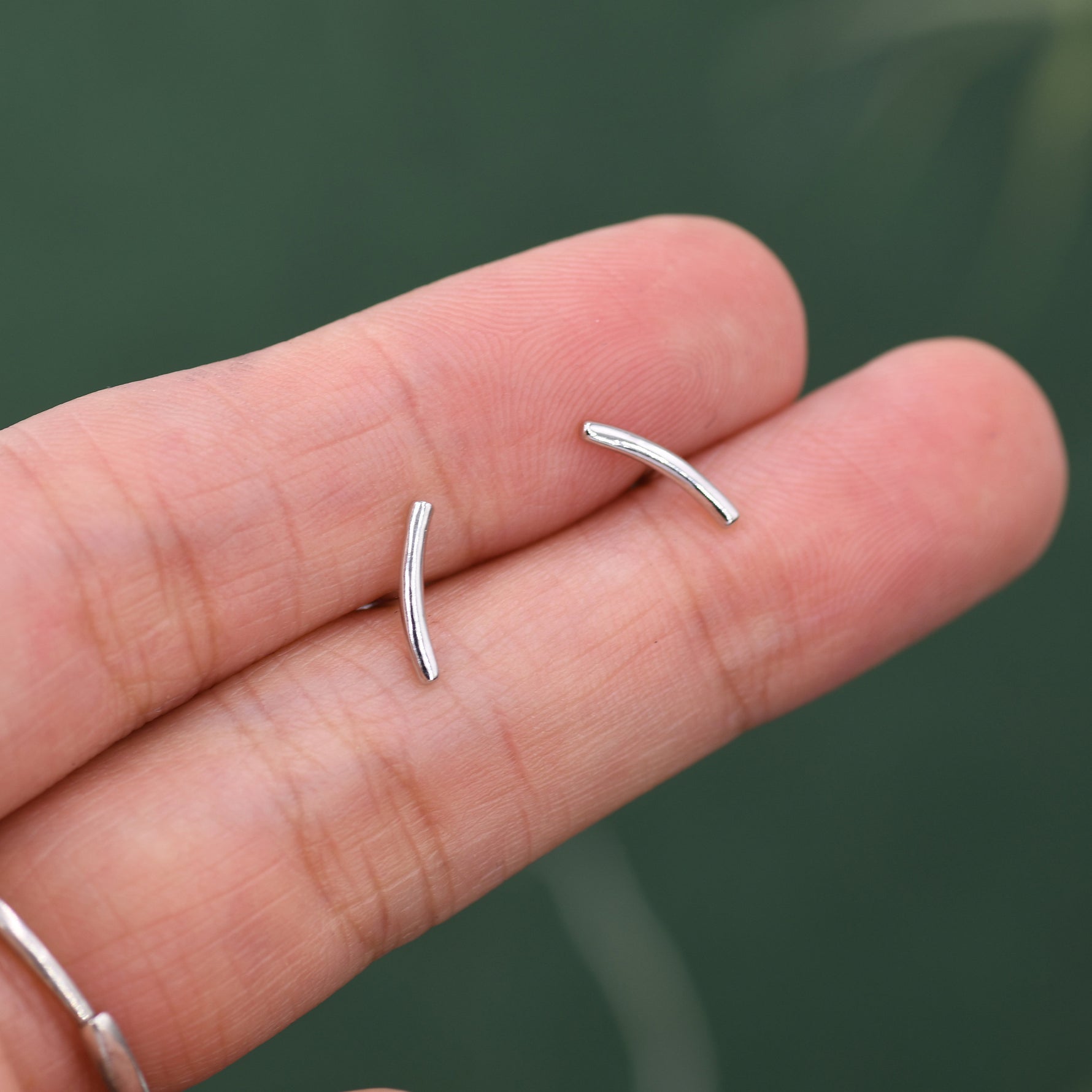 Sterling Silver Curved Bar Stud Earrings, Rose gold and Gold, Delicate and Dainty Geometric Jewellery