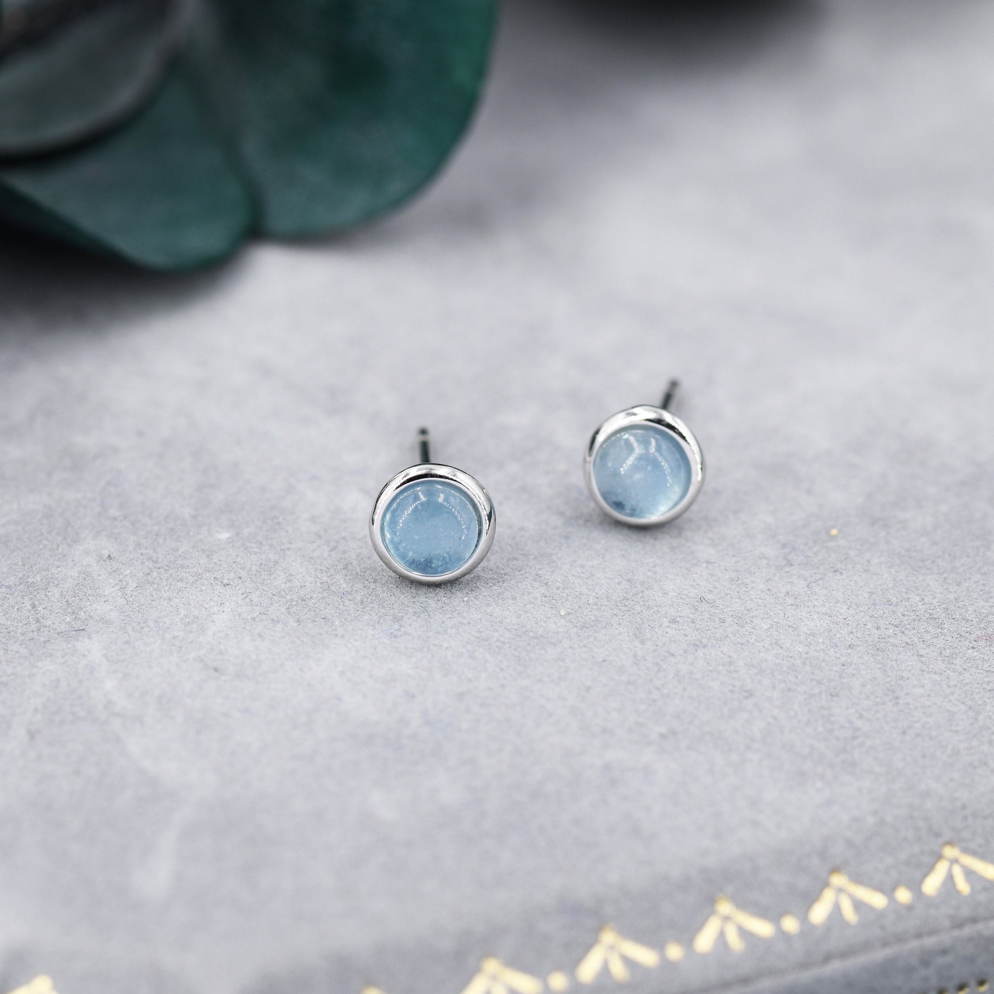 Sterling Silver Aquamarine Bezel Stud Earrings, 4mm Genuine Aquamarine Stone, Semi-precious Jewellery