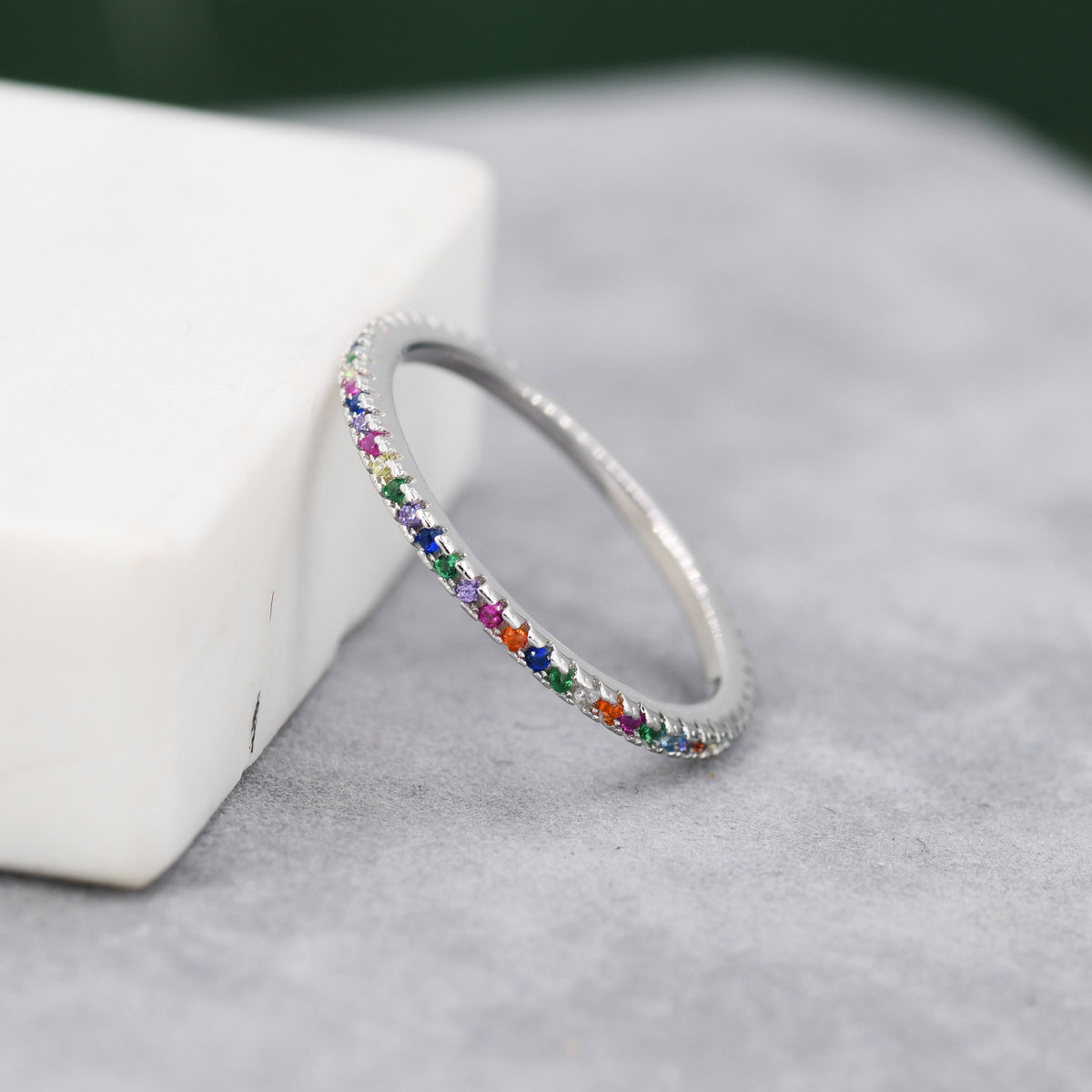 Skinny Rainbow CZ Pavé Eternity Ring
