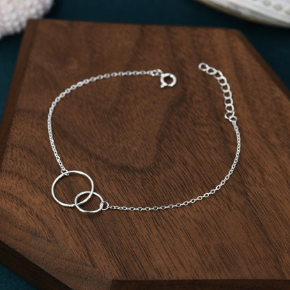 Sterling Silver Double Circle Bracelet, Silver Linked Circle Bracelet, Interlinking Circle Bracelet, Open Circle Bracelet, Sisters Bracelet