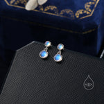 Double Moonstone Dangle Earrings in Sterling Silver, Silver or Gold, Lab Moonstone Bezel Earrings, Two Moonstone Earrings