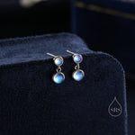 Double Moonstone Dangle Earrings in Sterling Silver, Silver or Gold, Lab Moonstone Bezel Earrings, Two Moonstone Earrings