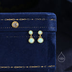 Double Opal Dangle Earrings in Sterling Silver, Silver or Gold, Lab Opal Bezel Earrings, Two Opal Earrings, Aqua Blue Opal