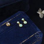 Double Opal Dangle Earrings in Sterling Silver, Silver or Gold, Lab Opal Bezel Earrings, Two Opal Earrings, Aqua Blue Opal