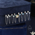 White Opal and Chain Ear Jacket in Sterling Silver, Silver or Gold, Blue Lab Opal Bezel Earrings, Front and Back Earrings