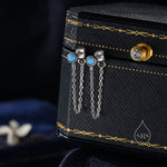 Blue Opal and Chain Ear Jacket in Sterling Silver, Silver or Gold, Blue Lab Opal Bezel Earrings, Front and Back Earrings