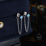 Blue Opal and Chain Ear Jacket in Sterling Silver, Silver or Gold, Blue Lab Opal Bezel Earrings, Front and Back Earrings