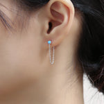 White Opal and Chain Ear Jacket in Sterling Silver, Silver or Gold, Blue Lab Opal Bezel Earrings, Front and Back Earrings