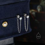 White Opal and Chain Ear Jacket in Sterling Silver, Silver or Gold, Blue Lab Opal Bezel Earrings, Front and Back Earrings