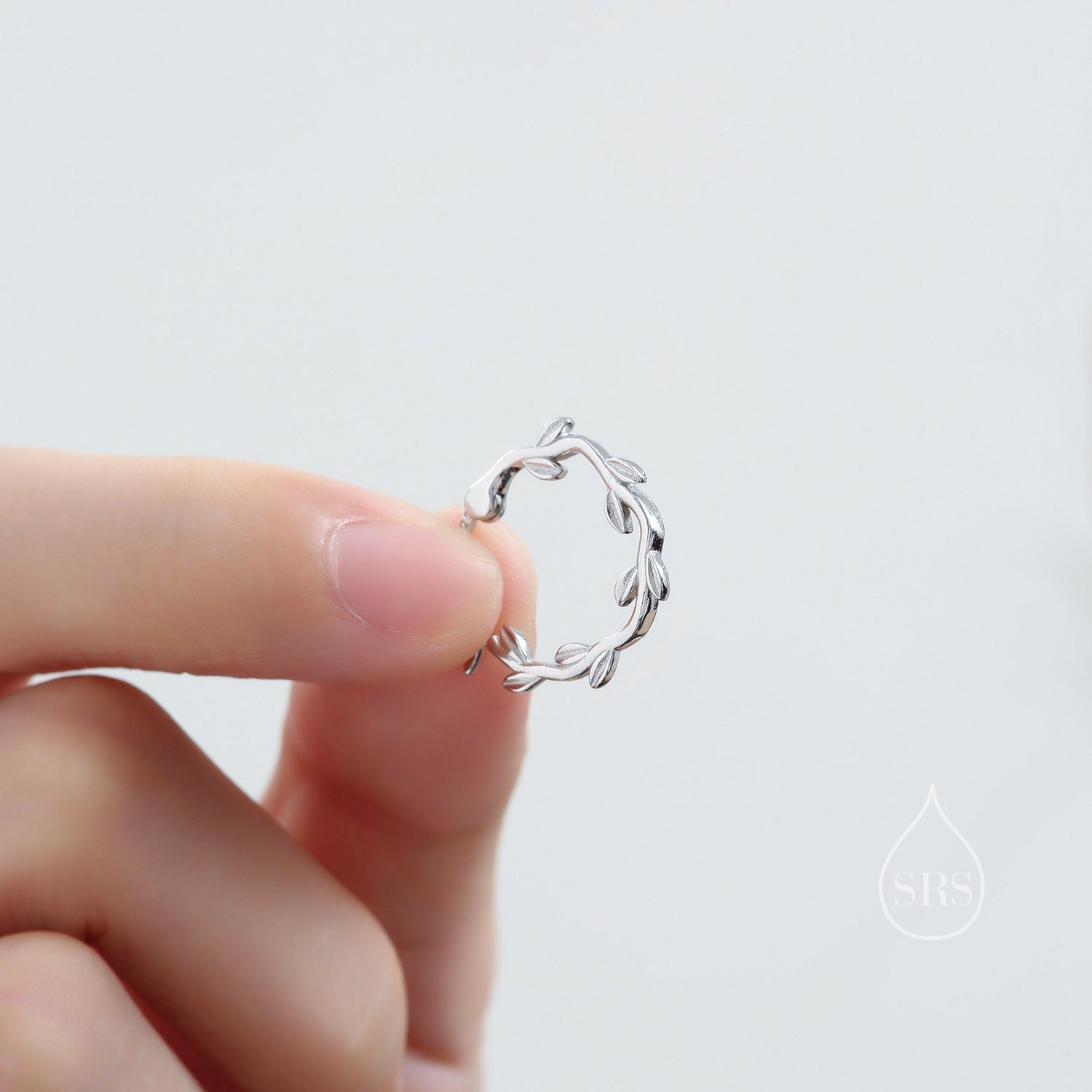 Sterling Silver Dainty Olive Leaf Hoop Earrings, Delicate Olive Leaf Wreath Hoops, Olive Branch Thread Through Hoops, Large Leaf Hoops
