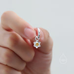 Daffodil Huggie Hoop in Sterling Silver, Partial Gold, Flower hoop Earrings, Daffodil Floral Earrings, 8mm Inner Diameter