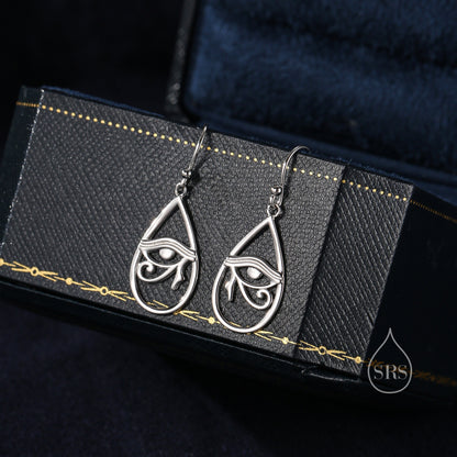 Eye of Horus Drop Hook Earrings in Sterling Silver, Silver or Gold, Ancient Egypt Inspired Earrings, Egyptian Eye Earrings