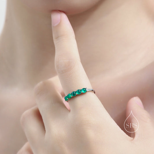 Natural Green Onyx Half Infinity Ring in Sterling Silver, Adjustable Size, Green Onyx Ring, Green Onyx Prong Ring