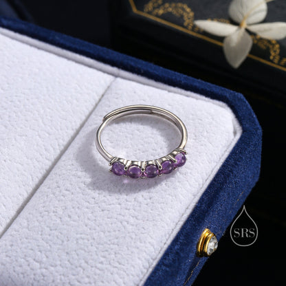 Natural Amethyst Half Infinity Ring in Sterling Silver, Adjustable Size, Purple Amethyst Ring, February Birthstone Ring