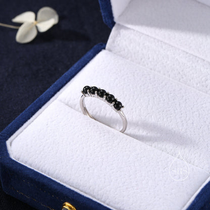 Natural Black Onyx Half Infinity Ring in Sterling Silver, Adjustable Size, Black Onyx Ring