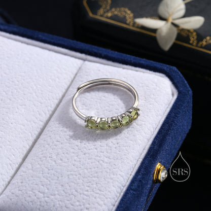 Natural Peridot Half Infinity Ring in Sterling Silver, Adjustable Size, Green Peridot Ring, Genuine Peridot Ring, August Birthstone