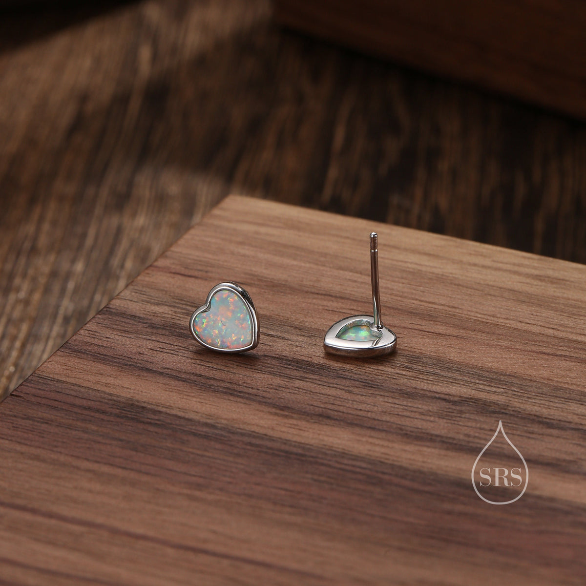 White Opal Heart Stud Earrings in Sterling Silver, Lab Opal Heart Earrings, Silver or Gold or rose gold, Delicate Fire Opal Heart Earrings