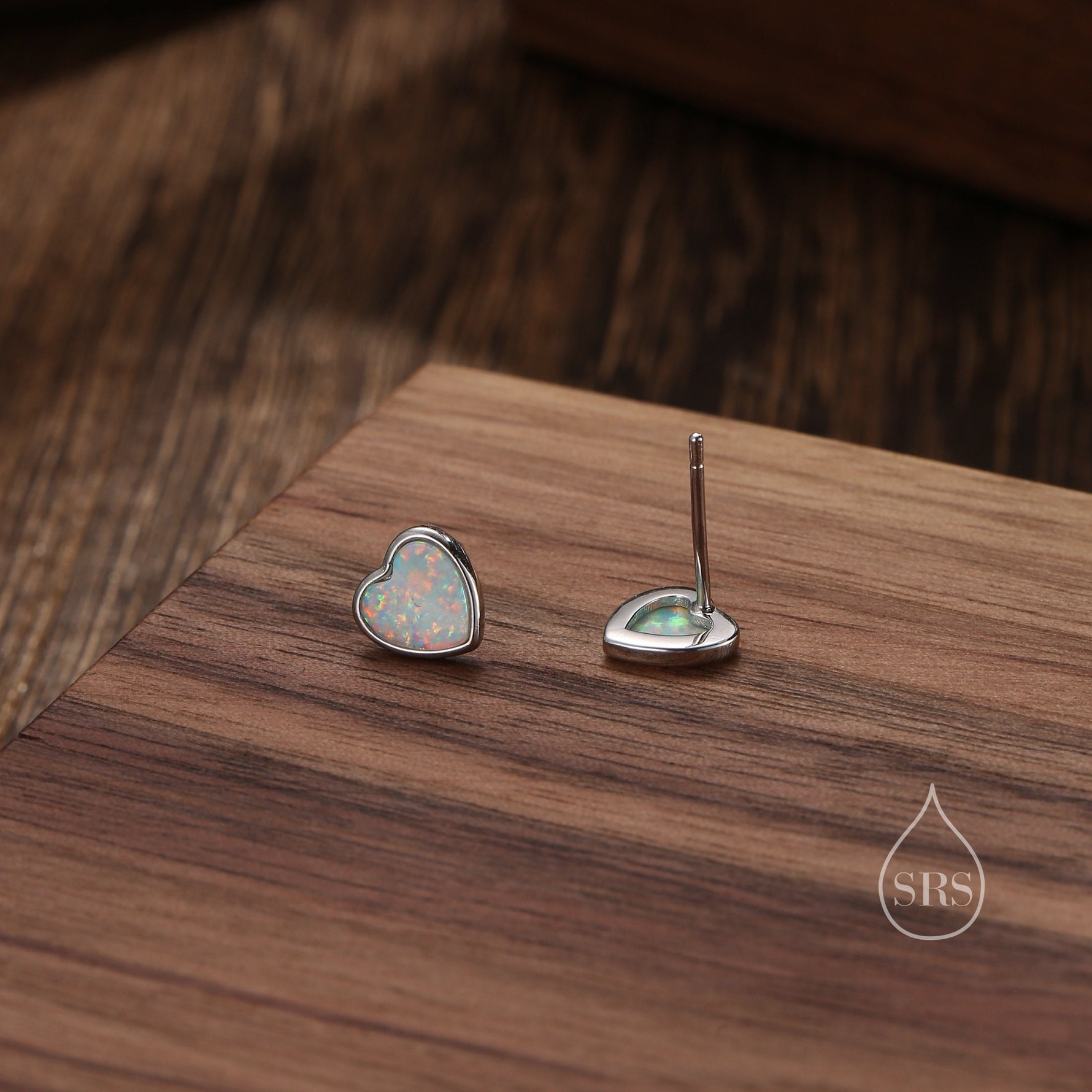 White Opal Heart Stud Earrings in Sterling Silver, Lab Opal Heart Earrings, Silver or Gold or rose gold, Delicate Fire Opal Heart Earrings