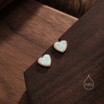 White Opal Heart Stud Earrings in Sterling Silver, Lab Opal Heart Earrings, Silver or Gold or rose gold, Delicate Fire Opal Heart Earrings