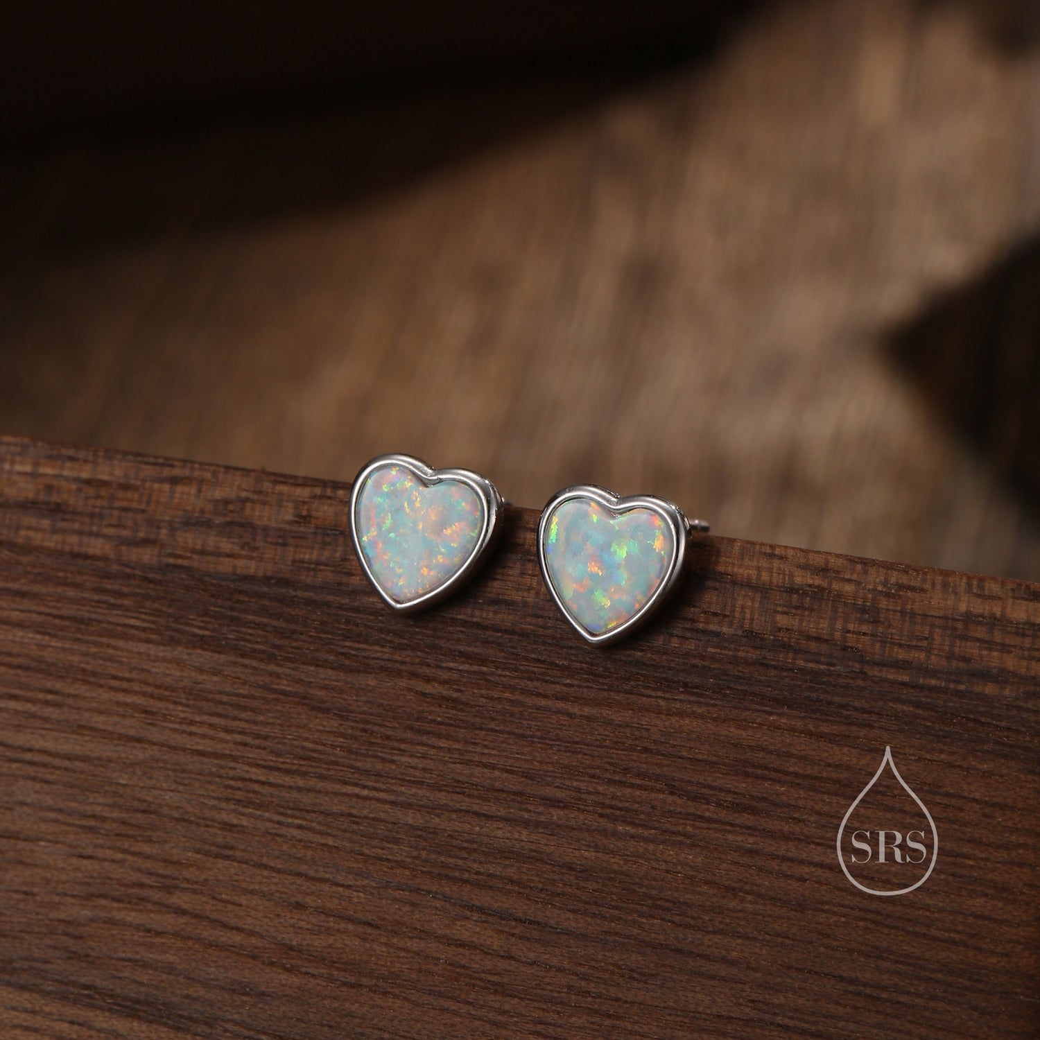 White Opal Heart Stud Earrings in Sterling Silver, Lab Opal Heart Earrings, Silver or Gold or rose gold, Delicate Fire Opal Heart Earrings