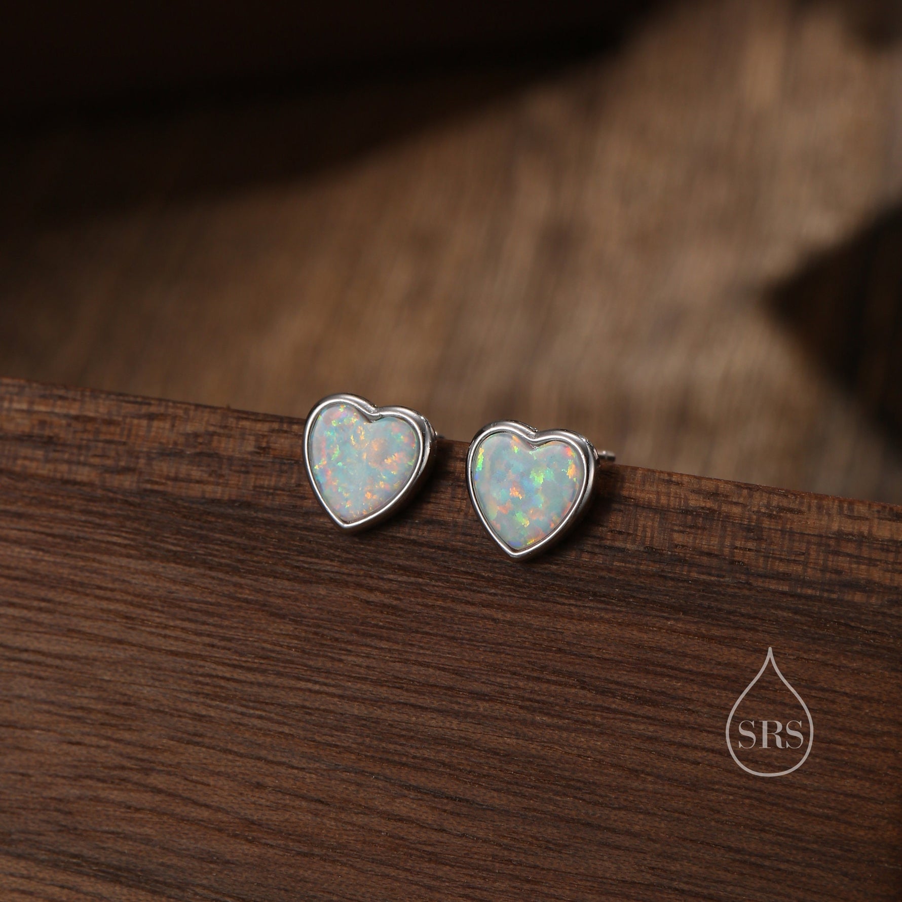 White Opal Heart Stud Earrings in Sterling Silver, Lab Opal Heart Earrings, Silver or Gold or rose gold, Delicate Fire Opal Heart Earrings