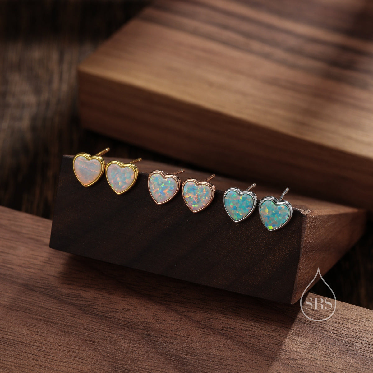 White Opal Heart Stud Earrings in Sterling Silver, Lab Opal Heart Earrings, Silver or Gold or rose gold, Delicate Fire Opal Heart Earrings