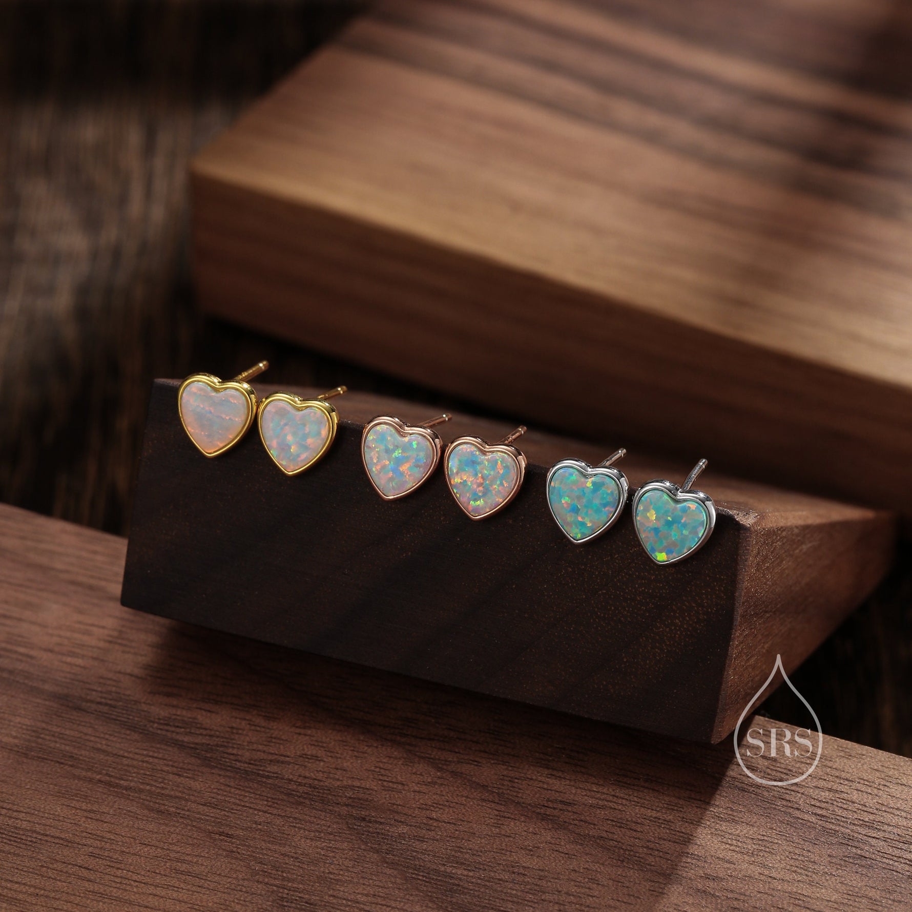 White Opal Heart Stud Earrings in Sterling Silver, Lab Opal Heart Earrings, Silver or Gold or rose gold, Delicate Fire Opal Heart Earrings