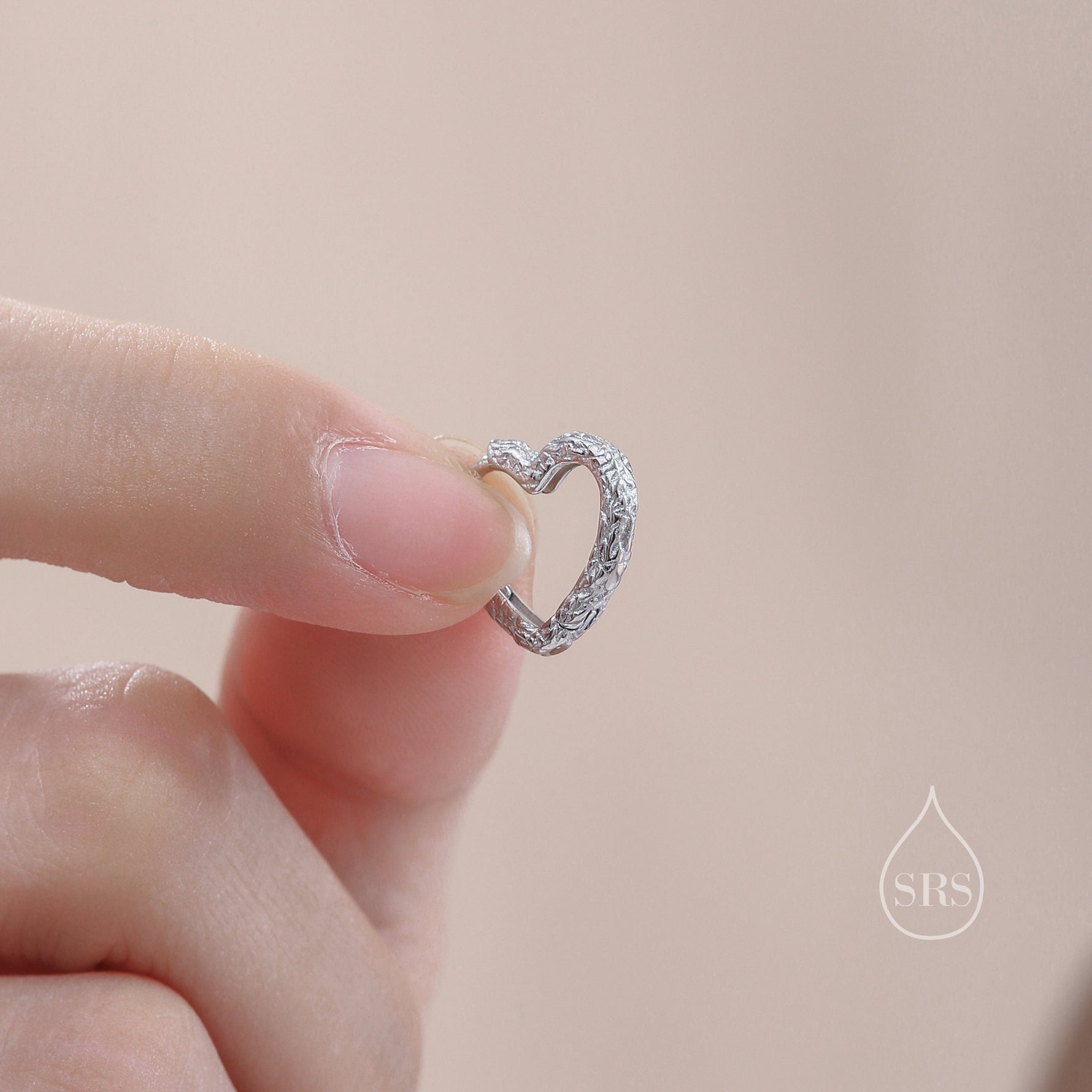 Hammered Finish Heart Huggie Hoop Earrings in Sterling Silver, Silver, Gold or Rose Gold, Minimalist Geometric Design