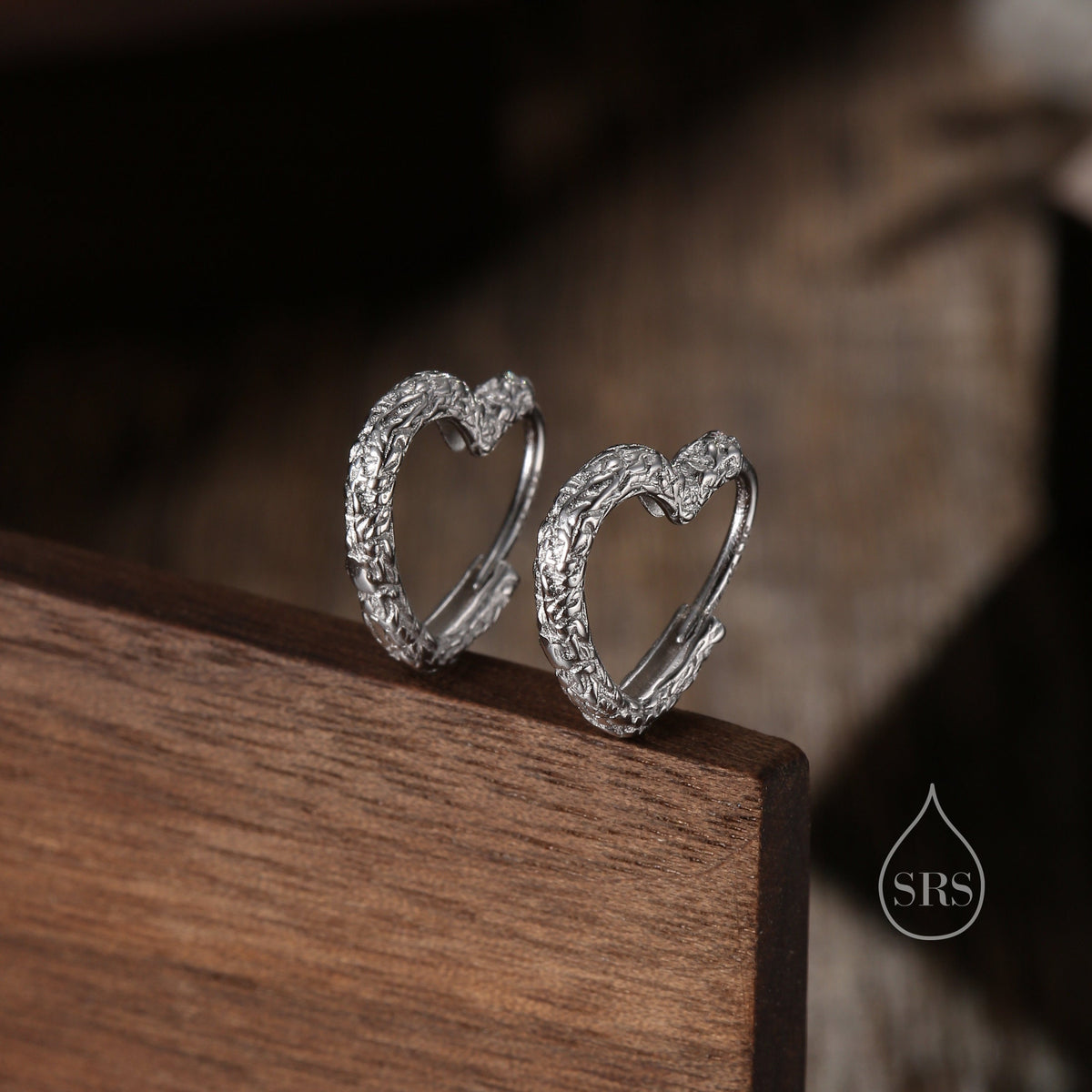 Hammered Finish Heart Huggie Hoop Earrings in Sterling Silver, Silver, Gold or Rose Gold, Minimalist Geometric Design