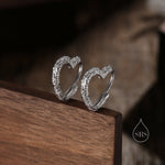 Hammered Finish Heart Huggie Hoop Earrings in Sterling Silver, Silver, Gold or Rose Gold, Minimalist Geometric Design