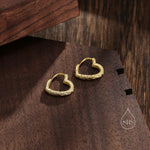 Hammered Finish Heart Huggie Hoop Earrings in Sterling Silver, Silver, Gold or Rose Gold, Minimalist Geometric Design