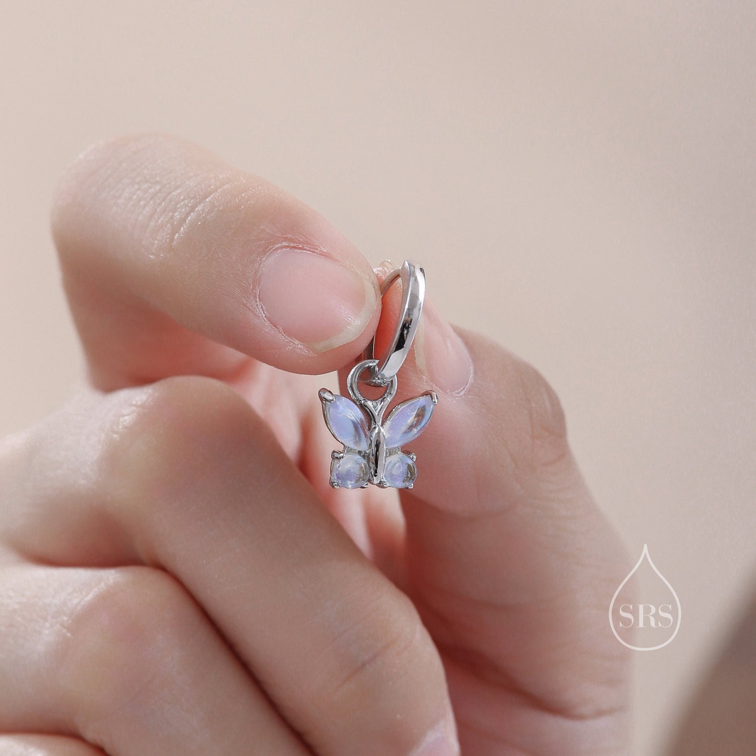 Sterling Silver Moonstone Butterfly Huggie Hoops, Detachable Butterfly Hoop Earrings, Dainty Butterfly Dangle Earrings, Butterfly Earrings