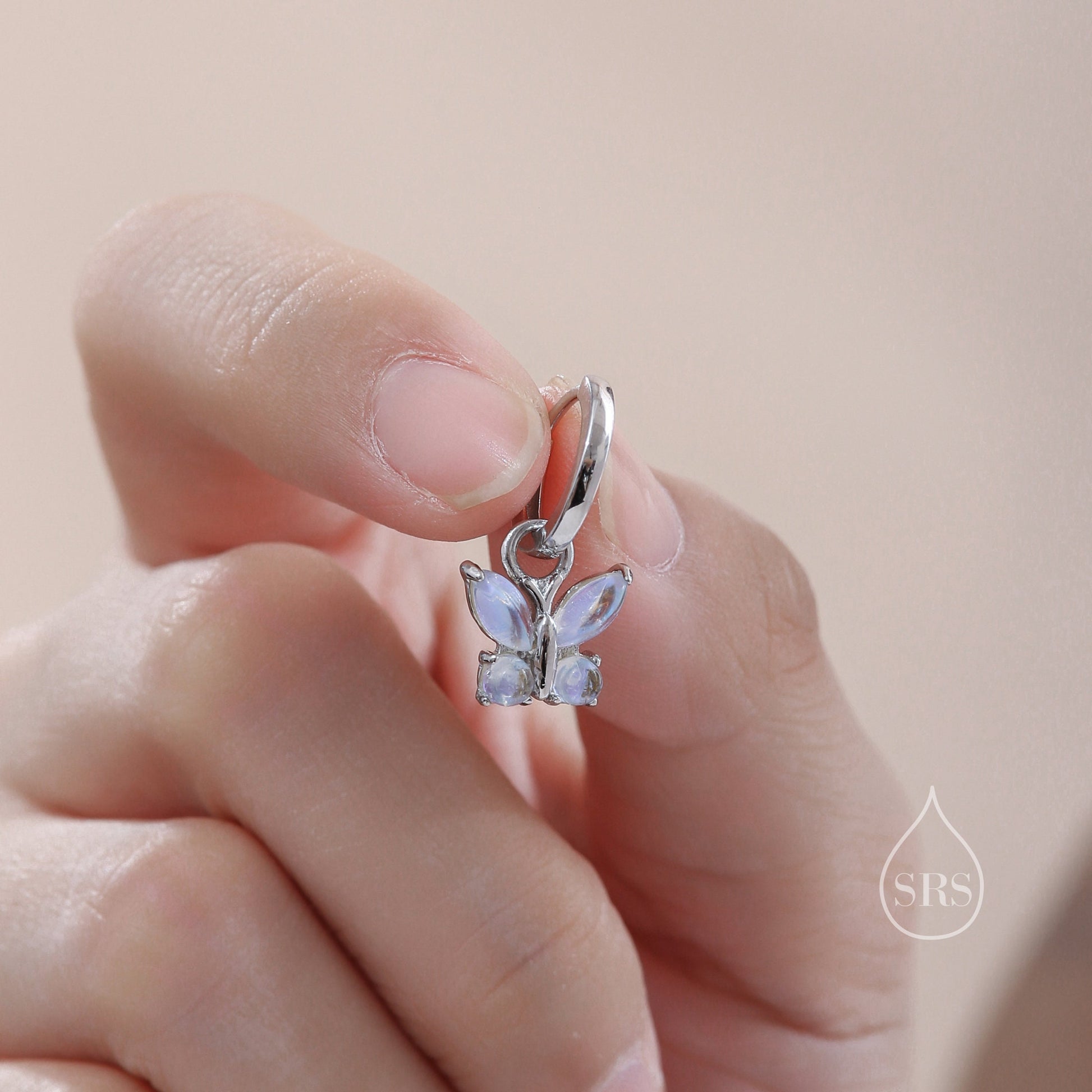 Sterling Silver Moonstone Butterfly Huggie Hoops, Detachable Butterfly Hoop Earrings, Dainty Butterfly Dangle Earrings, Butterfly Earrings