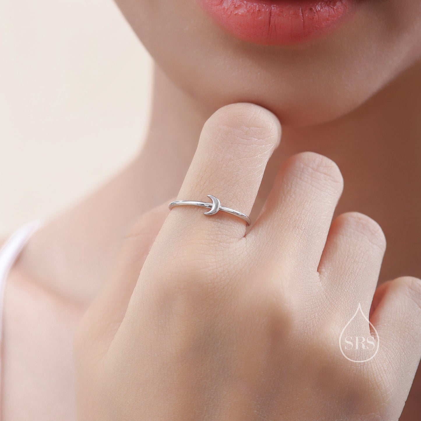 Extra Tiny Little Moon Skinny Ring in Sterling Silver, Single Moon Delicate Ring, Silver Moon Ring, Simple and Minimal