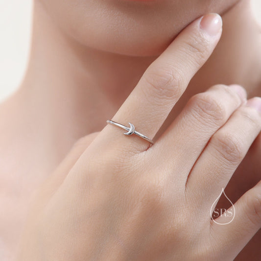 Extra Tiny Little Moon Skinny Ring in Sterling Silver, Single Moon Delicate Ring, Silver Moon Ring, Simple and Minimal