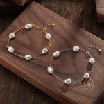 Sterling Silver Freshwater Pearl Bracelet, Silver or Gold, Genuine Fresh Water Baroque Pearls, Natural Keshi Pearl Bracelet, Ivory Pearls