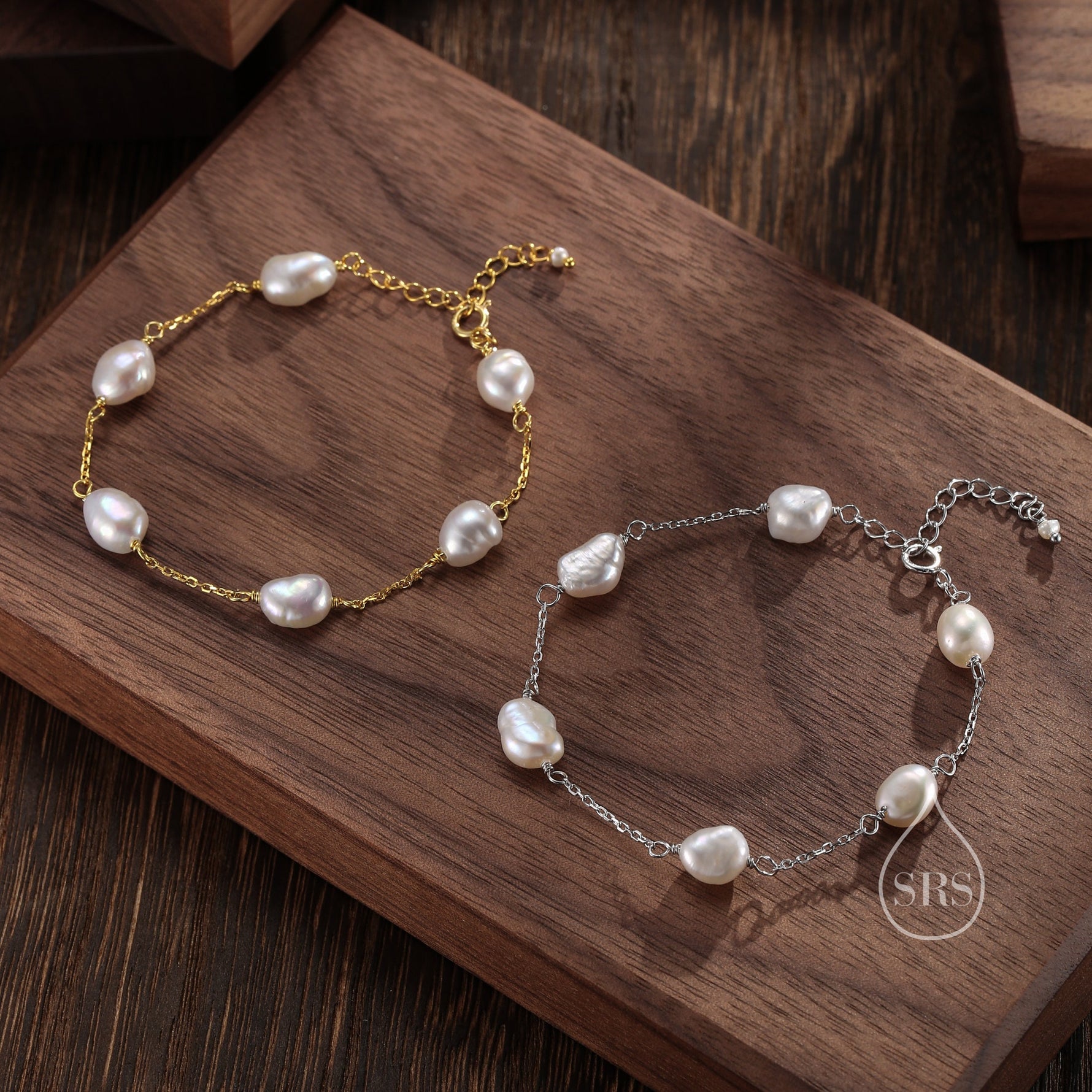 Sterling Silver Freshwater Pearl Bracelet, Silver or Gold, Genuine Fresh Water Baroque Pearls, Natural Keshi Pearl Bracelet, Ivory Pearls
