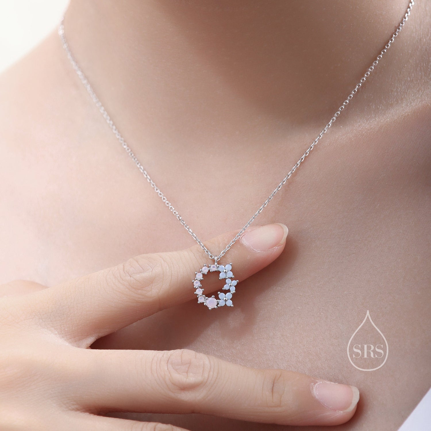 Hydrangea Bouquet Wreath Opal Pendant Necklace