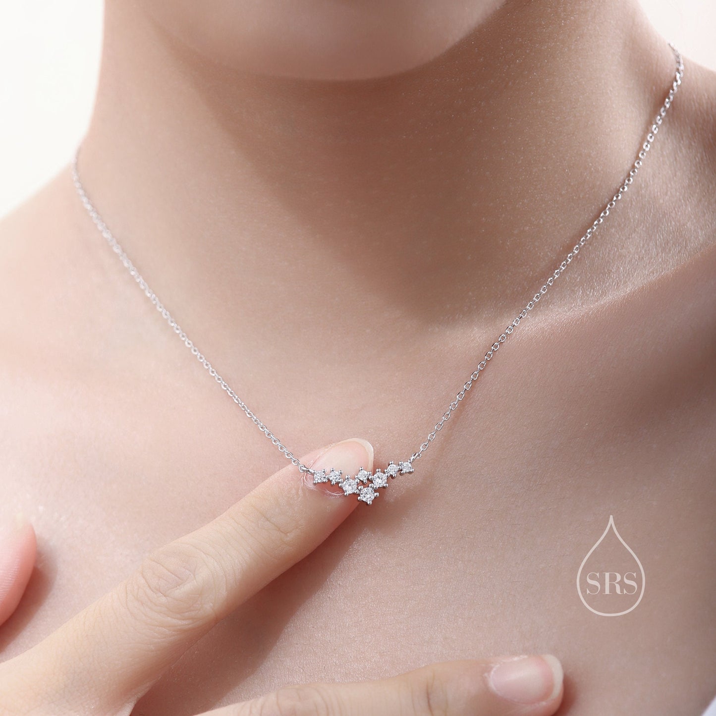 CZ Constellation Necklace in Sterling Silver, Silver or Gold or Rose Gold, Tiny CZ Cluster Delicate Necklace, Tiny CZ Necklace