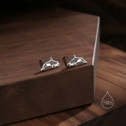 Killer Whale Stud Earrings in Sterling Silver, Fish Earrings, Ocean Theme Stud, Cute Dainty Minimal Jewellery