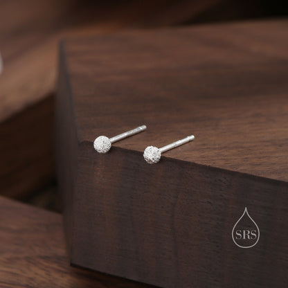 Frosted Sterling Silver Ball Tiny Stud Earrings  Textured Finish Simple Minimalist Everyday Style - Geometric Jewellery  O22