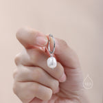 Pair of Plain Huggie Hoop Earrings in Sterling Silver with Detachable Baroque Pearl Charms, Two Sizes Available, Simple Hoop Earrings